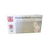 Box of small vinyl synthetic exam gloves, latex free, for medical use, 100 count