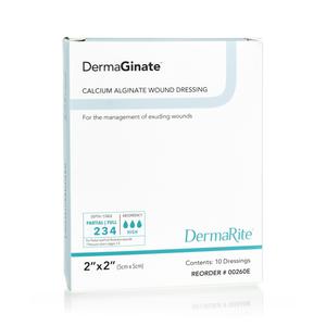 DermaGinate calcium alginate wound dressing box for exuding wounds, 2x2 inches, 10 dressings