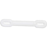 White plastic medical supply strap with slotted ends for secure attachment