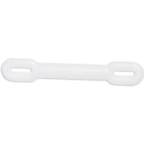 White plastic medical supply strap with slotted ends for secure attachment