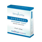 Simpurity hydrogel absorbent sheet wound dressing box, 4x5 inch, 10 pads, medical supplies