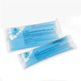 Two rectangular blue reusable gel ice packs in clear packaging for pain relief and injury care