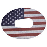 Ostomy pouch cover with American flag pattern, medical supply accessory on white background