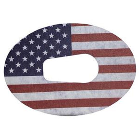 Ostomy pouch cover with American flag pattern, medical supply accessory on white background