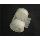 Clear plastic medical flow sensor for respiratory equipment on black background