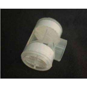 Clear plastic medical flow sensor for respiratory equipment on black background