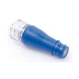 Blue medical luer lock adapter with clear cap for secure IV or medication connection