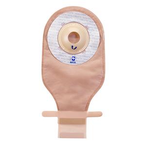 Beige medical ostomy bag with adhesive barrier for home healthcare use