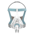 Full face CPAP mask with light blue headgear for sleep apnea therapy