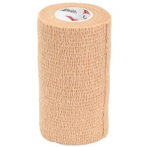 Beige self-adhesive medical bandage roll for wound care and support, isolated on white
