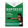 Biofreeze large menthol pain relief patches box, athlete applying patch