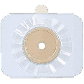 Ostomy barrier with central opening and adhesive border for medical use