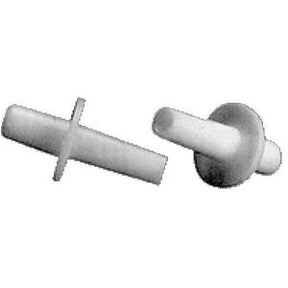 White plastic medical tubing connectors on a plain background for home healthcare supplies