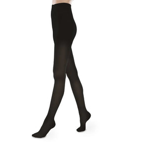 Black compression stockings for legs, medical support hosiery on model