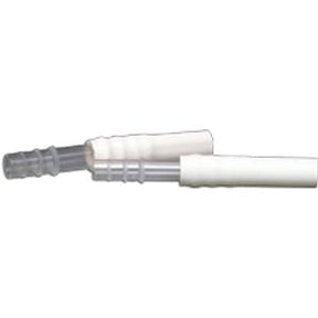 Clear plastic medical tubing connectors against white background