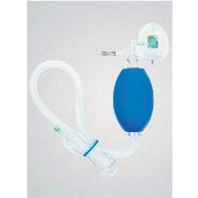 Manual resuscitator bag with face mask and air tubing for emergency breathing support