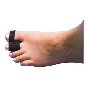 Foot with black toe separator medical band, ideal for toe alignment and support