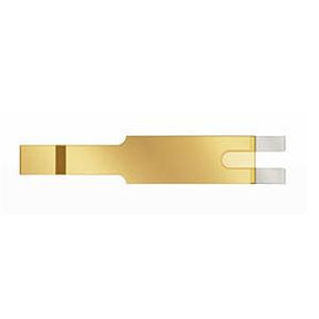 Gold metal test strip for medical device, isolated on white background, diagnostic supply