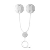 White retractable clothesline with two wall mounts and a central winding mechanism