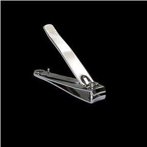 Stainless steel nail clipper on black background, essential personal care tool