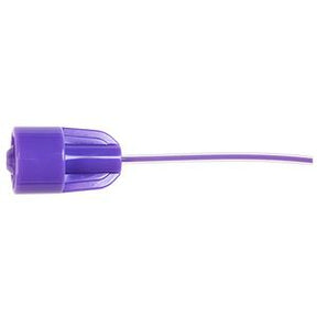 Purple medical extension set with cap and tubing on white background