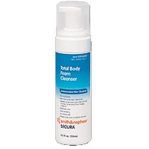 Foaming body cleanser bottle with blue label for gentle skin cleansing and hygiene care.