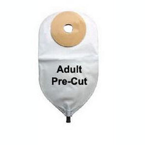 Adult pre-cut ostomy pouch with beige adhesive barrier, medical supply for chronic care