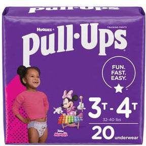 Huggies Pull-Ups training pants package for 3T-4T, featuring cartoon Minnie Mouse, 20 count