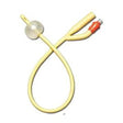 Foley catheter with balloon for urinary drainage, medical supply product on white background.