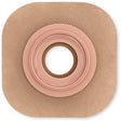 Adhesive ostomy barrier for stoma care, square tan hydrocolloid baseplate with central opening