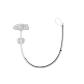 Low-profile gastrostomy feeding tube with balloon and loop on white background