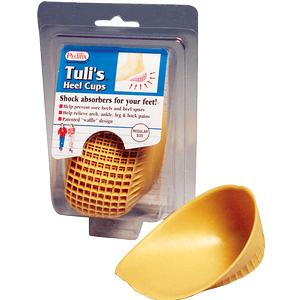 Tuli's heel cups shock absorbing medical insoles for foot support in retail packaging