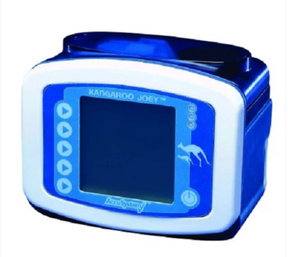 Kangaroo Joey enteral feeding pump with blue controls and digital display for medical use