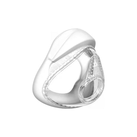Clear silicone replacement nasal mask cushion for CPAP therapy on white background