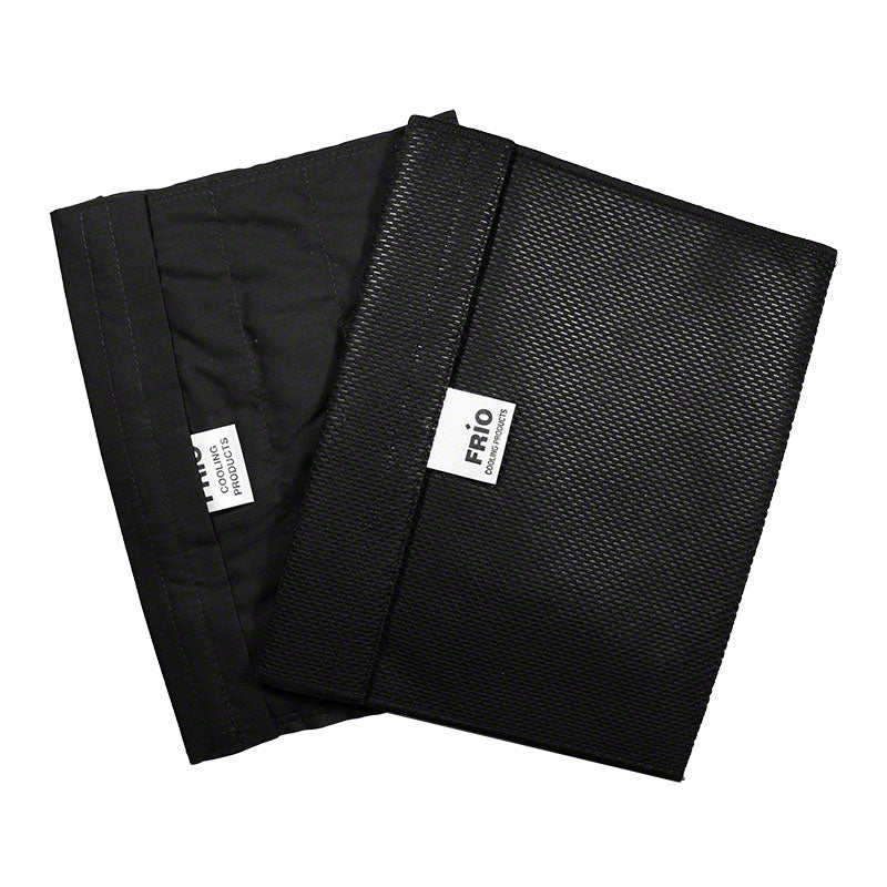 Black extra large cooling wallet for medication storage, shown open and closed.