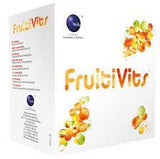 Fruitivits orange flavor supplement box, pack of 30, with fruit graphics on white background