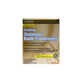 Box of fragrance-free soothing oatmeal bath treatment for irritated, itchy skin care