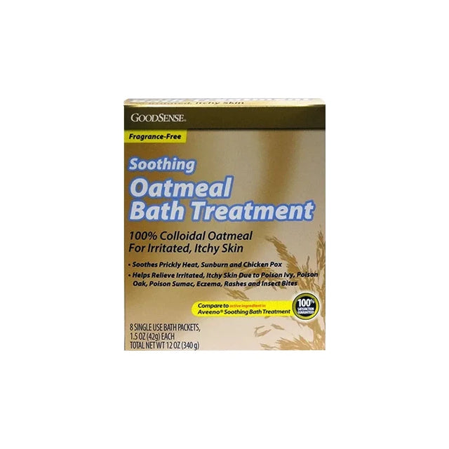 Box of fragrance-free soothing oatmeal bath treatment for irritated, itchy skin care
