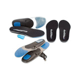 Vibrathotics black and blue orthopedic shoe insoles with USB charging cable and remote control.