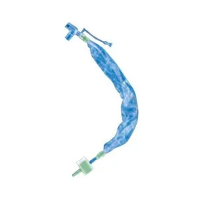 Blue disposable ventilator breathing circuit for respiratory medical use on white background
