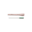Female intermittent catheter with pink carrying case and green grip, for urological care
