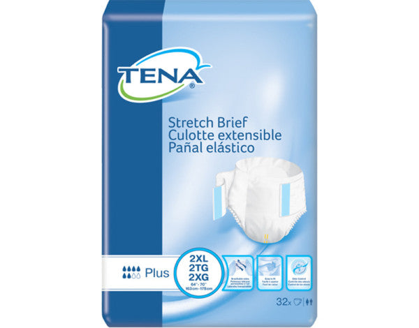 TENA Stretch Plus Incontinence Brief, Moderate Absorbency, Unisex, 2X-Large, 64"- 70"