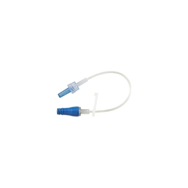 IV extension set with blue and clear connectors for medical supply use