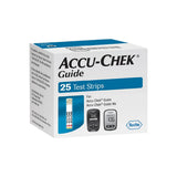 Accu-Chek Guide 25 test strips box for blood glucose meters on white background