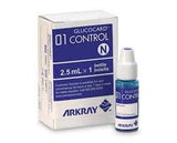 GlucoCard 01 Control N solution bottle and box for glucose meter testing