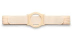 Adjustable beige ostomy support belt with central stoma opening for medical use