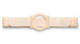 Adjustable beige ostomy support belt with central stoma opening for medical use