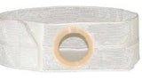 White medical ostomy belt with adjustable strap and circular opening, shown on plain background