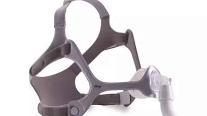 CPAP nasal mask with headgear for sleep apnea therapy on white background