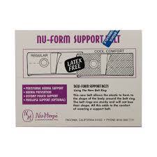 Nu-Form support belt packaging for ostomy care with latex-free label, medical supplies